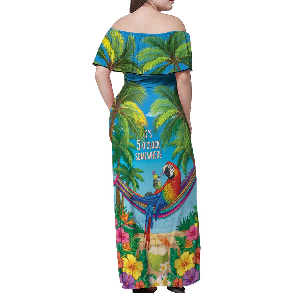 5 Oclock Somewhere Family Matching Off Shoulder Maxi Dress and Hawaiian Shirt Hawaii Parrots Cocktail Summer Beach Vibe LT9 - Polynesian Pride