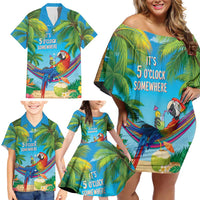 5 Oclock Somewhere Family Matching Off Shoulder Short Dress and Hawaiian Shirt Hawaii Parrots Cocktail Summer Beach Vibe LT9 - Polynesian Pride