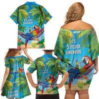 5 Oclock Somewhere Family Matching Off Shoulder Short Dress and Hawaiian Shirt Hawaii Parrots Cocktail Summer Beach Vibe LT9 - Polynesian Pride