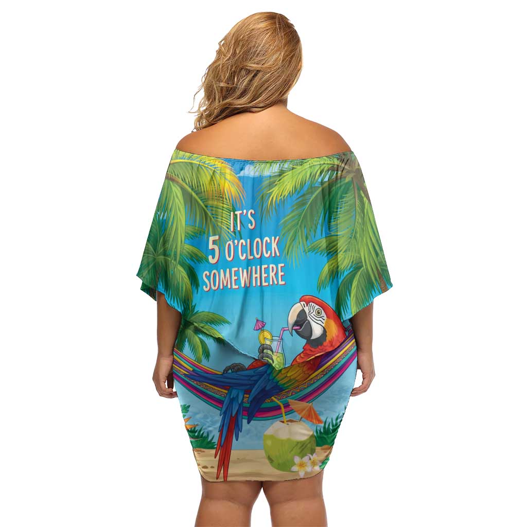 5 Oclock Somewhere Family Matching Off Shoulder Short Dress and Hawaiian Shirt Hawaii Parrots Cocktail Summer Beach Vibe LT9 - Polynesian Pride