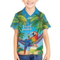 5 Oclock Somewhere Family Matching Summer Maxi Dress and Hawaiian Shirt Hawaii Parrots Cocktail Summer Beach Vibe LT9 Son's Shirt Blue - Polynesian Pride