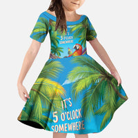 5 Oclock Somewhere Family Matching Tank Maxi Dress and Hawaiian Shirt Hawaii Parrots Cocktail Summer Beach Vibe LT9 Daughter's Dress Blue - Polynesian Pride