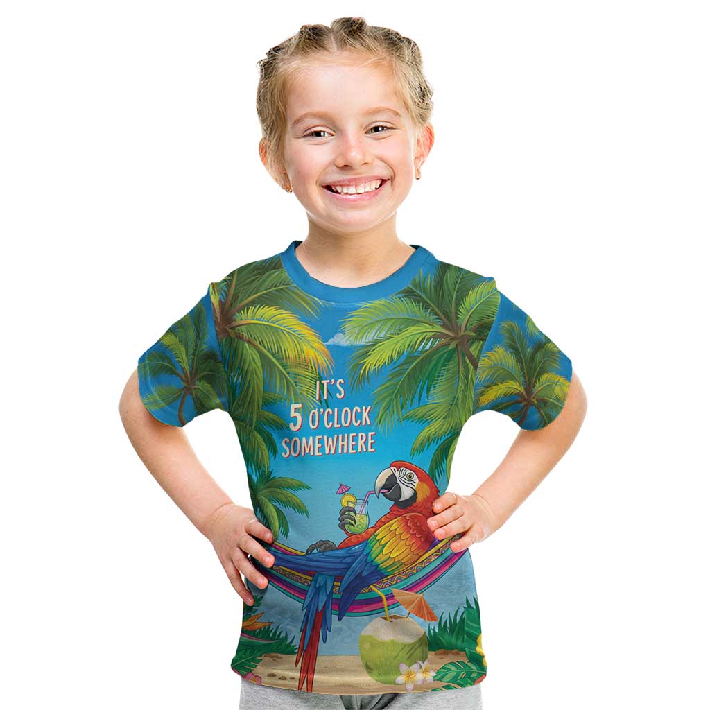 5 Oclock Somewhere Kid T Shirt Hawaii Parrots Cocktail Summer Beach Vibe LT9 Blue - Polynesian Pride