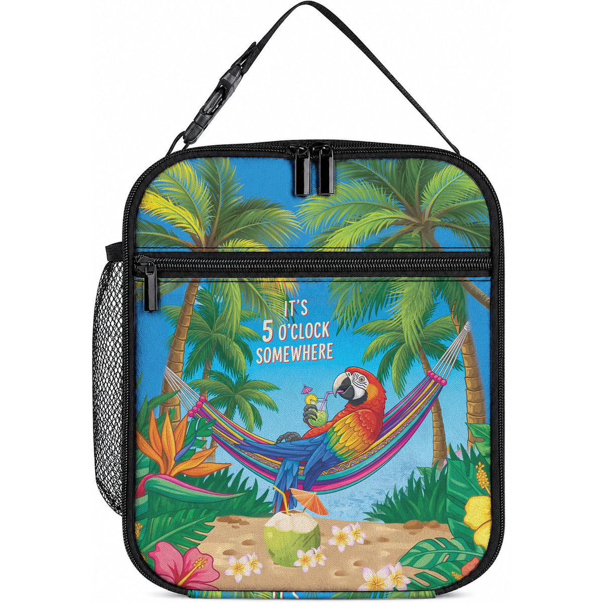 5 Oclock Somewhere Lunch Bag Hawaii Parrots Cocktail Summer Beach Vibe