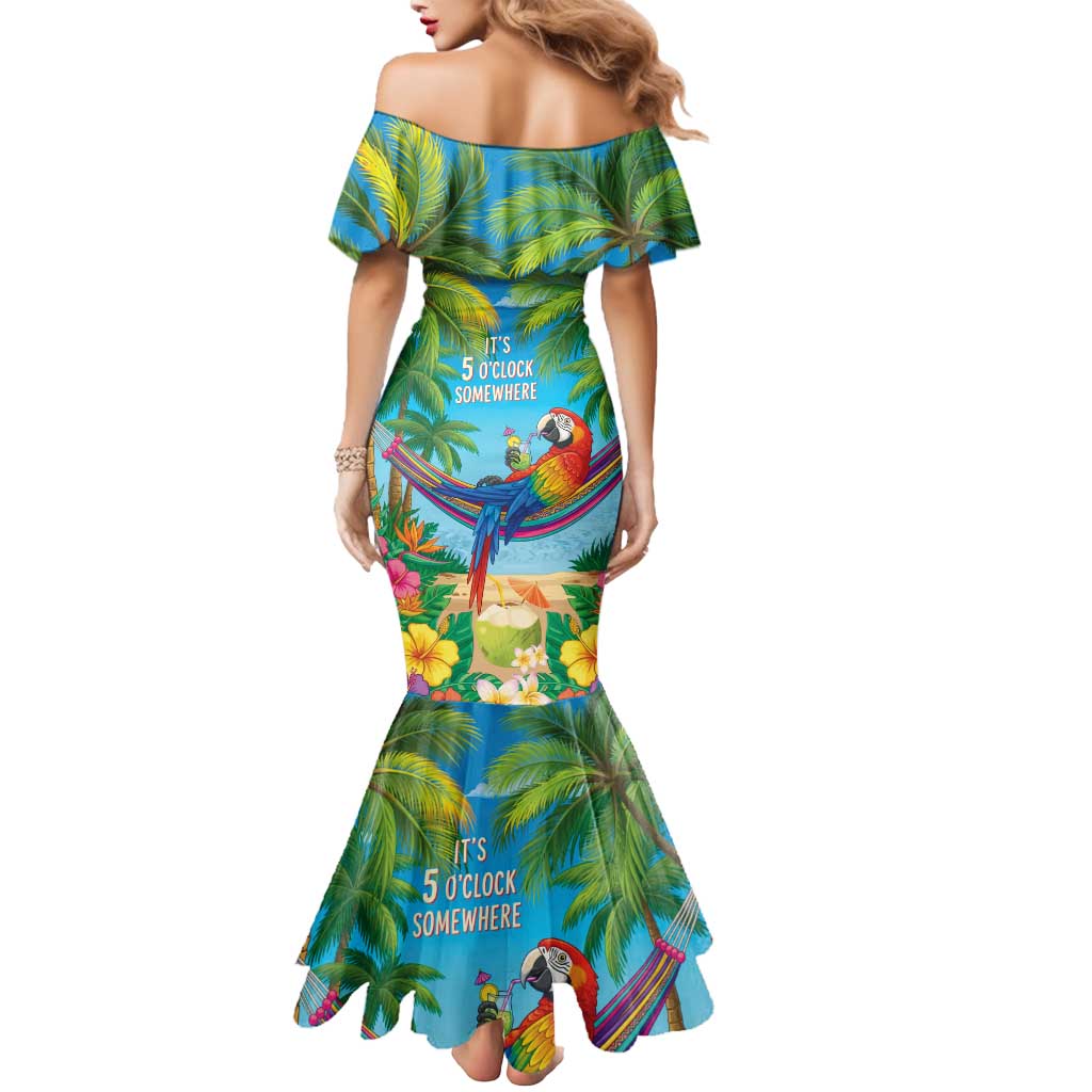 5 Oclock Somewhere Mermaid Dress Hawaii Parrots Cocktail Summer Beach Vibe LT9 - Polynesian Pride