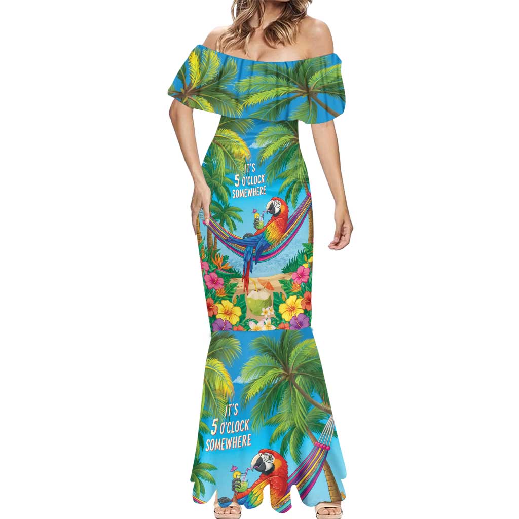 5 Oclock Somewhere Mermaid Dress Hawaii Parrots Cocktail Summer Beach Vibe LT9 - Polynesian Pride