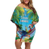 5 Oclock Somewhere Off Shoulder Short Dress Hawaii Parrots Cocktail Summer Beach Vibe - Polynesian Pride