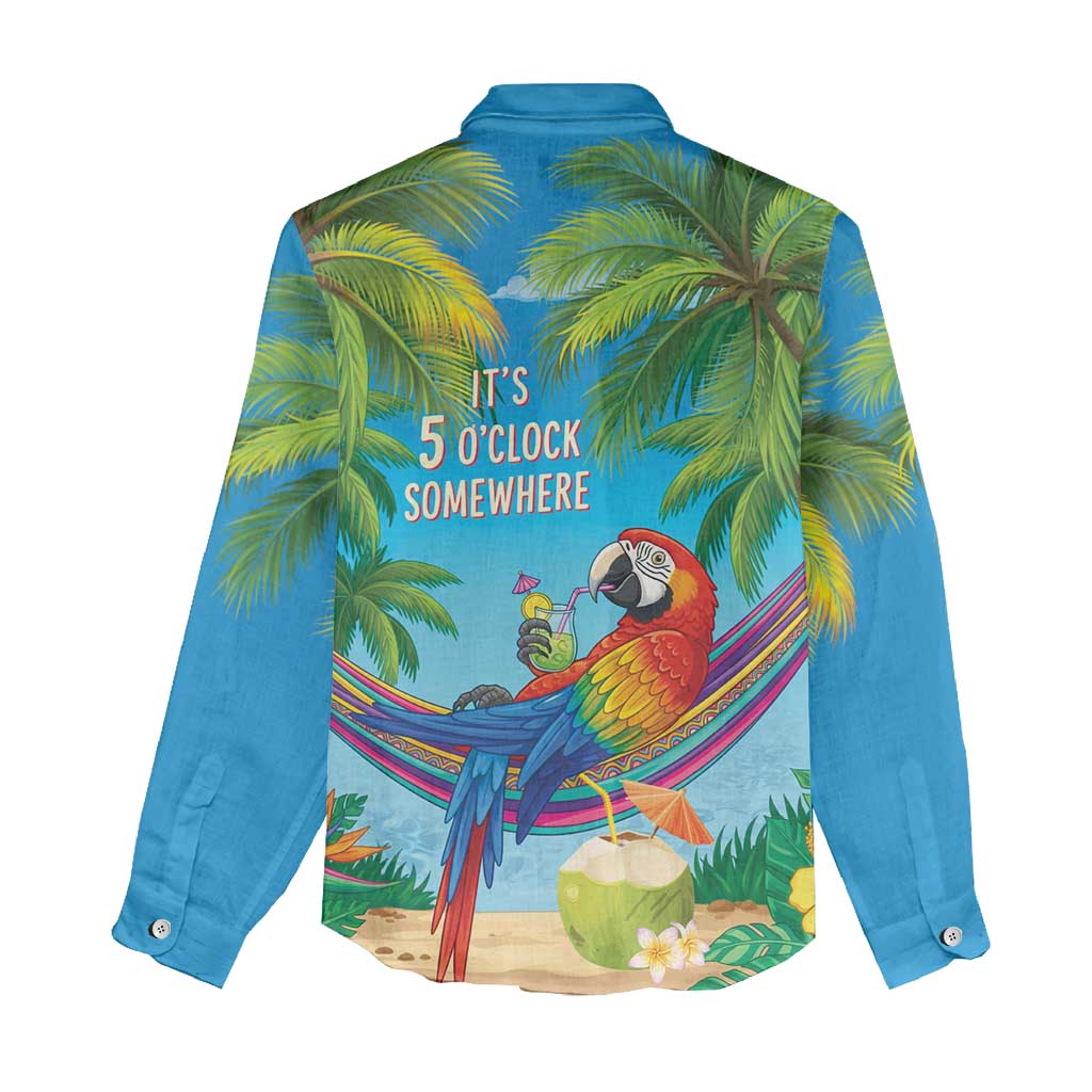 5 Oclock Somewhere Women Casual Shirt Hawaii Parrots Cocktail Summer Beach Vibe - Polynesian Pride