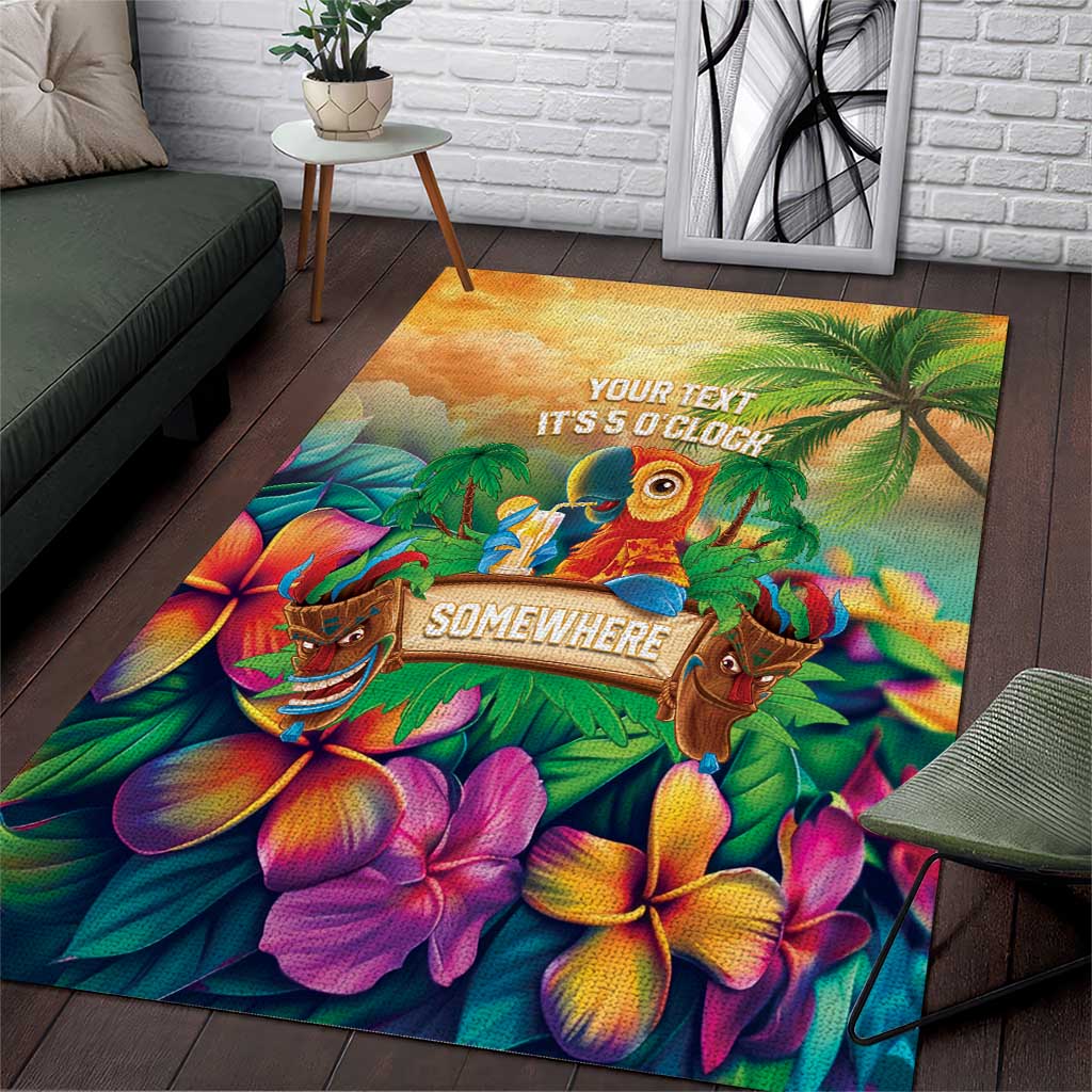 5 Oclock Somewhere Personalized Area Rug Hawaii Parrots Plumeria Summer Vibe LT9 Yellow - Polynesian Pride