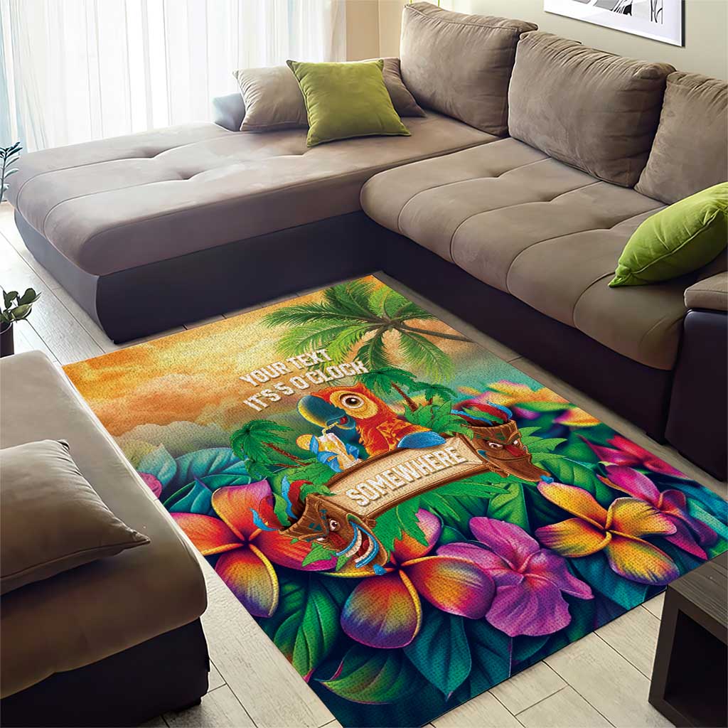 5 Oclock Somewhere Personalized Area Rug Hawaii Parrots Plumeria Summer Vibe LT9 - Polynesian Pride