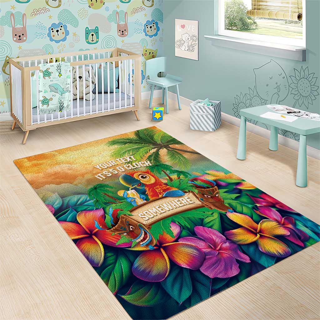 5 Oclock Somewhere Personalized Area Rug Hawaii Parrots Plumeria Summer Vibe LT9 - Polynesian Pride