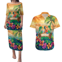 5 Oclock Somewhere Personalized Couples Matching Puletasi and Hawaiian Shirt Hawaii Parrots Plumeria Summer Vibe LT9 Yellow - Polynesian Pride
