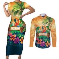 5 Oclock Somewhere Personalized Couples Matching Short Sleeve Bodycon Dress and Long Sleeve Button Shirt Hawaii Parrots Plumeria Summer Vibe LT9 Yellow - Polynesian Pride