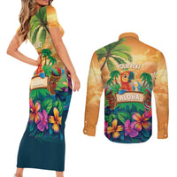 5 Oclock Somewhere Personalized Couples Matching Short Sleeve Bodycon Dress and Long Sleeve Button Shirt Hawaii Parrots Plumeria Summer Vibe LT9 - Polynesian Pride