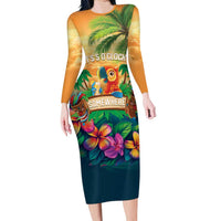 5 Oclock Somewhere Personalized Family Matching Long Sleeve Bodycon Dress and Hawaiian Shirt Hawaii Parrots Plumeria Summer Vibe LT9 Mom's Dress Yellow - Polynesian Pride