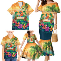 5 Oclock Somewhere Personalized Family Matching Mermaid Dress and Hawaiian Shirt Hawaii Parrots Plumeria Summer Vibe LT9 - Polynesian Pride