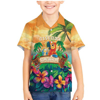5 Oclock Somewhere Personalized Family Matching Mermaid Dress and Hawaiian Shirt Hawaii Parrots Plumeria Summer Vibe LT9 Son's Shirt Yellow - Polynesian Pride