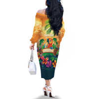 5 Oclock Somewhere Personalized Family Matching Off The Shoulder Long Sleeve Dress and Hawaiian Shirt Hawaii Parrots Plumeria Summer Vibe LT9 - Polynesian Pride