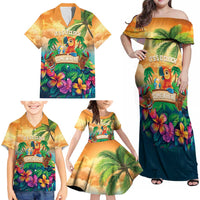 5 Oclock Somewhere Personalized Family Matching Off Shoulder Maxi Dress and Hawaiian Shirt Hawaii Parrots Plumeria Summer Vibe LT9 - Polynesian Pride
