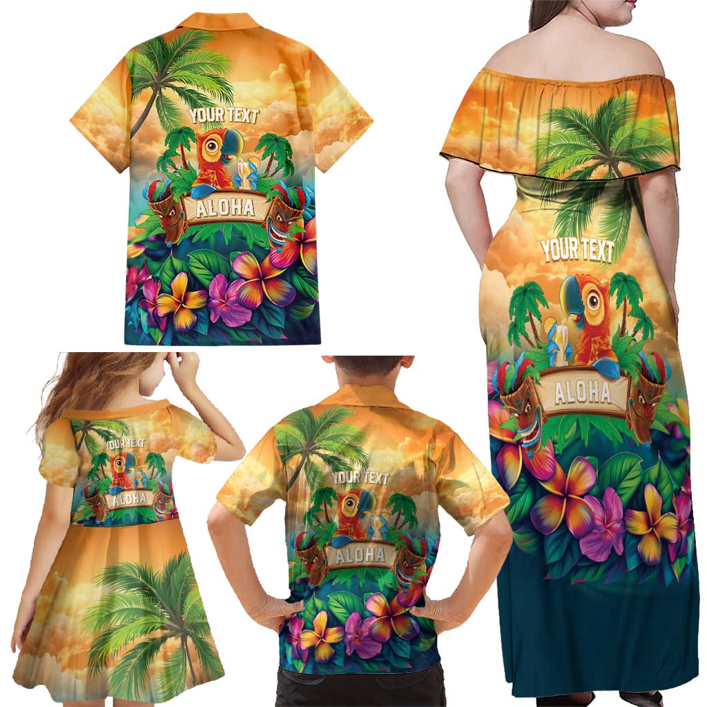 5 Oclock Somewhere Personalized Family Matching Off Shoulder Maxi Dress and Hawaiian Shirt Hawaii Parrots Plumeria Summer Vibe LT9 - Polynesian Pride