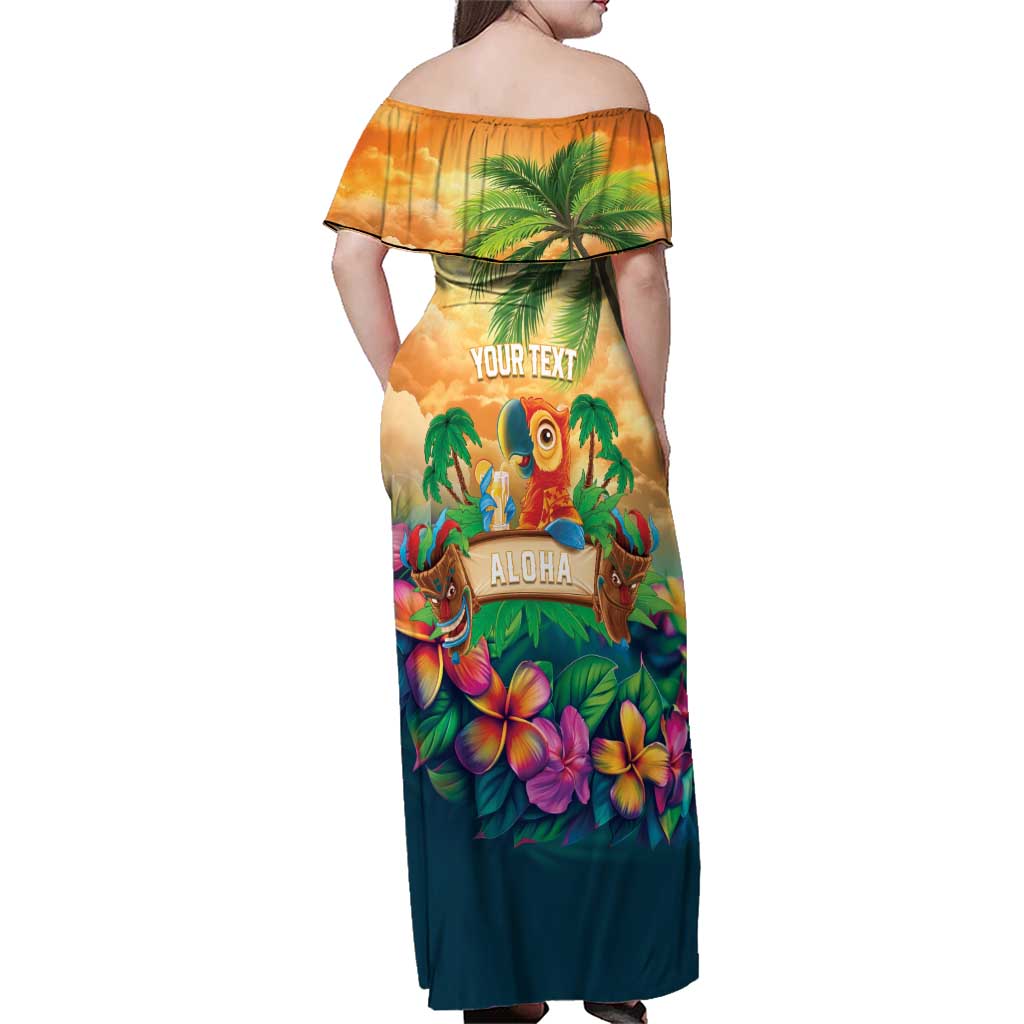 5 Oclock Somewhere Personalized Family Matching Off Shoulder Maxi Dress and Hawaiian Shirt Hawaii Parrots Plumeria Summer Vibe LT9 - Polynesian Pride