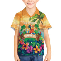 5 Oclock Somewhere Personalized Family Matching Off Shoulder Maxi Dress and Hawaiian Shirt Hawaii Parrots Plumeria Summer Vibe LT9 Son's Shirt Yellow - Polynesian Pride