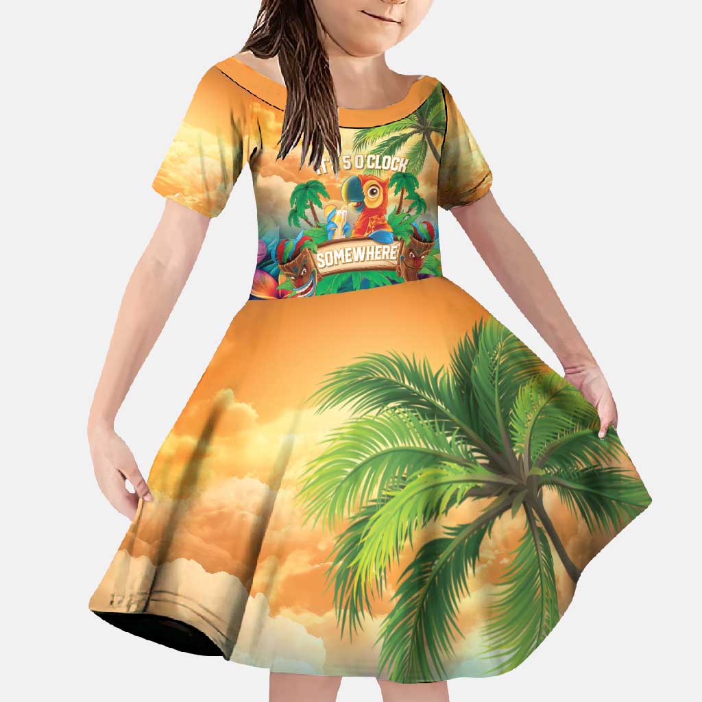 5 Oclock Somewhere Personalized Family Matching Summer Maxi Dress and Hawaiian Shirt Hawaii Parrots Plumeria Summer Vibe LT9 Daughter's Dress Yellow - Polynesian Pride