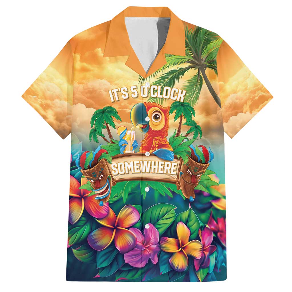 5 Oclock Somewhere Personalized Family Matching Tank Maxi Dress and Hawaiian Shirt Hawaii Parrots Plumeria Summer Vibe LT9 Dad's Shirt - Short Sleeve Yellow - Polynesian Pride