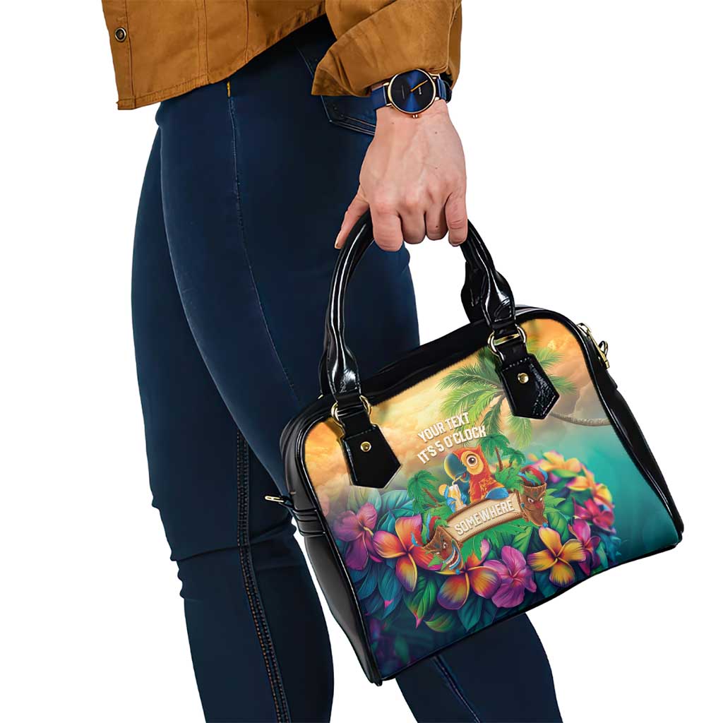 5 Oclock Somewhere Personalized Shoulder Handbag Hawaii Parrots Plumeria Summer Vibe - Polynesian Pride