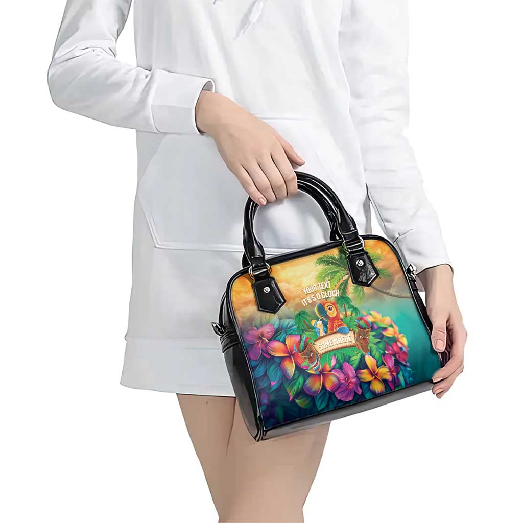 5 Oclock Somewhere Personalized Shoulder Handbag Hawaii Parrots Plumeria Summer Vibe - Polynesian Pride