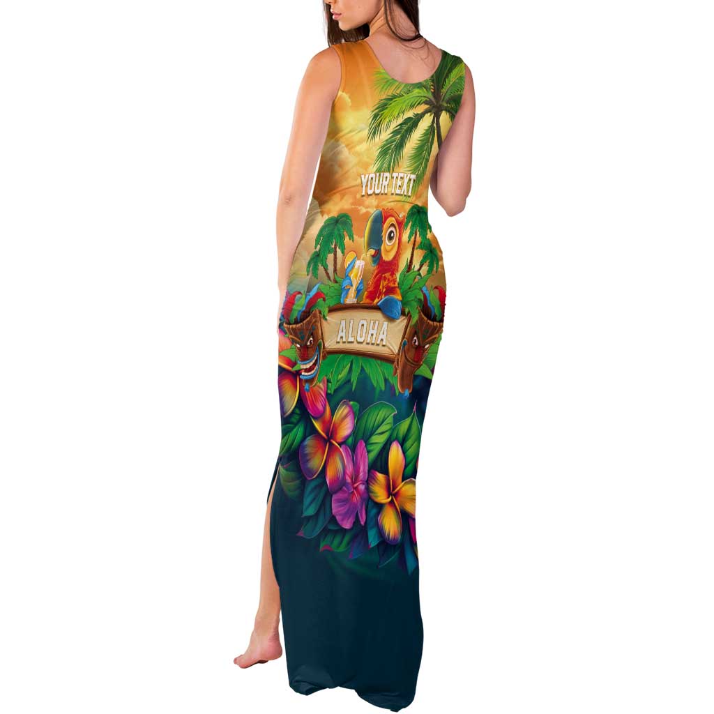 5 Oclock Somewhere Personalized Tank Maxi Dress Hawaii Parrots Plumeria Summer Vibe - Polynesian Pride