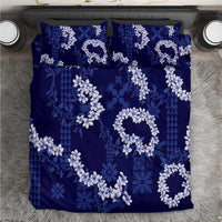 Mokihana Maile and Ilima Leis Bedding Set Uliuli Hawaiian Tapa Quilt Pattern LT9 Blue - Polynesian Pride