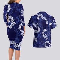 Mokihana Maile and Ilima Leis Couples Matching Long Sleeve Bodycon Dress and Hawaiian Shirt Uliuli Hawaiian Tapa Quilt Pattern LT9 - Polynesian Pride