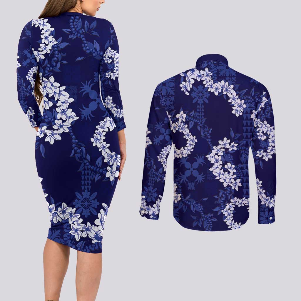 Mokihana Maile and Ilima Leis Couples Matching Long Sleeve Bodycon Dress and Long Sleeve Button Shirt Uliuli Hawaiian Tapa Quilt Pattern LT9 - Polynesian Pride