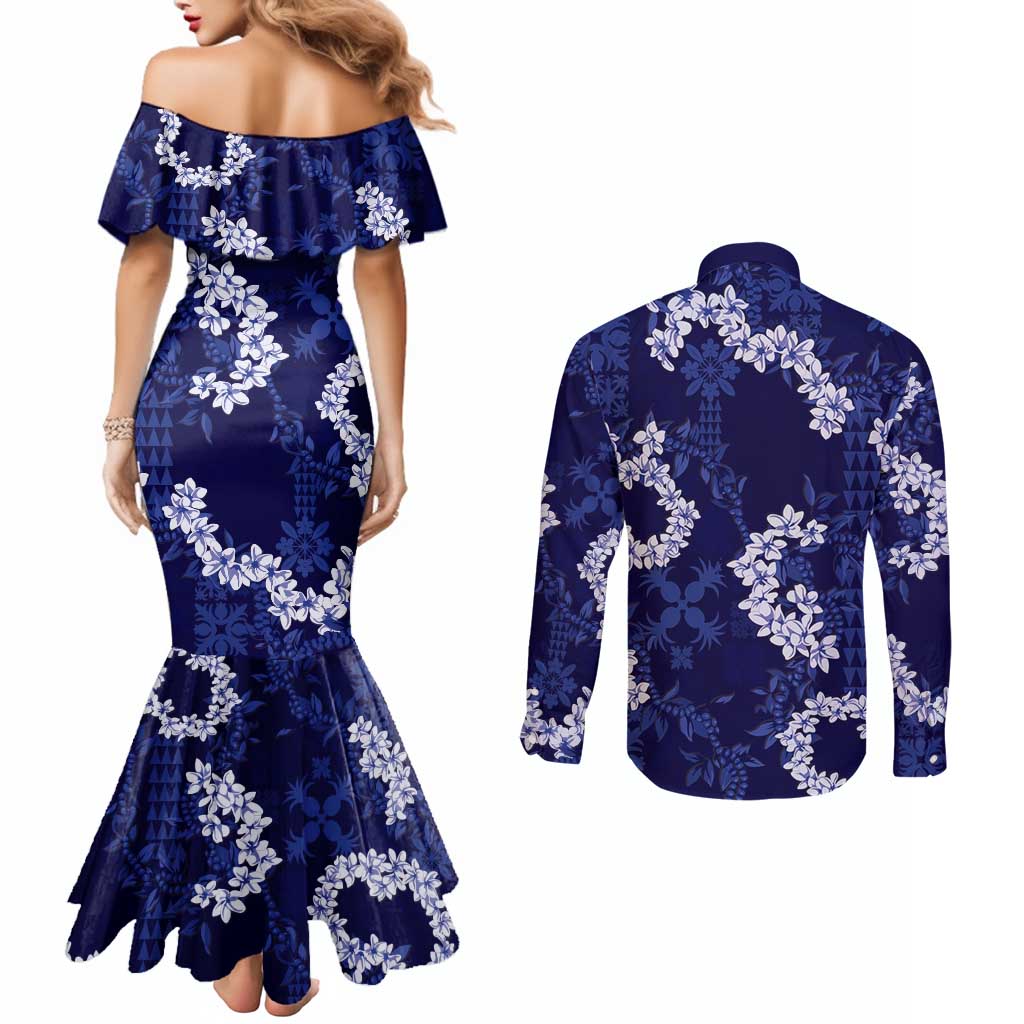 Mokihana Maile and Ilima Leis Couples Matching Mermaid Dress and Long Sleeve Button Shirt Uliuli Hawaiian Tapa Quilt Pattern LT9 - Polynesian Pride