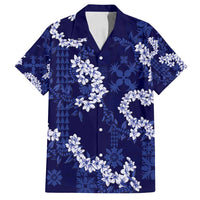 Mokihana Maile and Ilima Leis Family Matching Long Sleeve Bodycon Dress and Hawaiian Shirt Uliuli Hawaiian Tapa Quilt Pattern LT9 Dad's Shirt - Short Sleeve Blue - Polynesian Pride