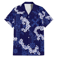 Mokihana Maile and Ilima Leis Family Matching Mermaid Dress and Hawaiian Shirt Uliuli Hawaiian Tapa Quilt Pattern LT9 Dad's Shirt - Short Sleeve Blue - Polynesian Pride
