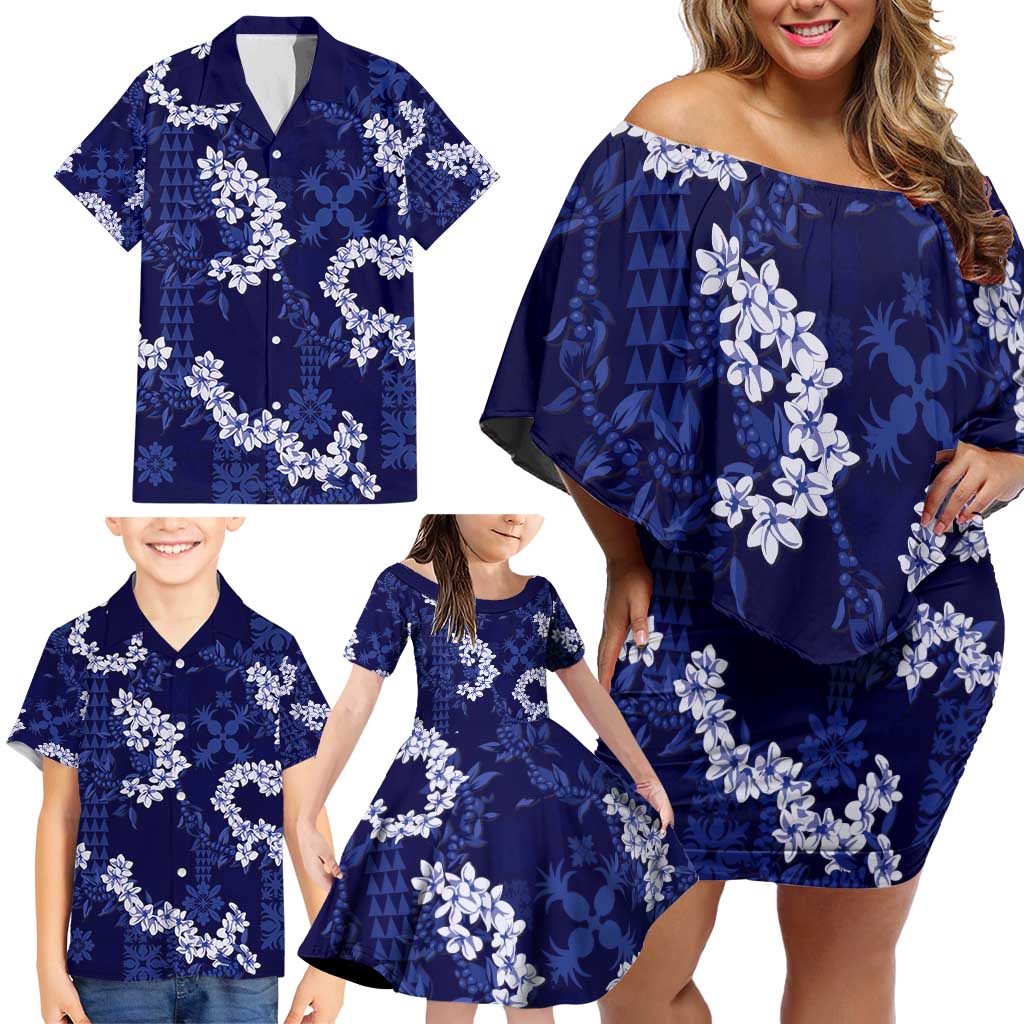 Mokihana Maile and Ilima Leis Family Matching Off Shoulder Short Dress and Hawaiian Shirt Uliuli Hawaiian Tapa Quilt Pattern LT9 - Polynesian Pride