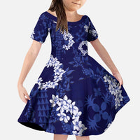 Mokihana Maile and Ilima Leis Family Matching Puletasi and Hawaiian Shirt Uliuli Hawaiian Tapa Quilt Pattern LT9 Daughter's Dress Blue - Polynesian Pride