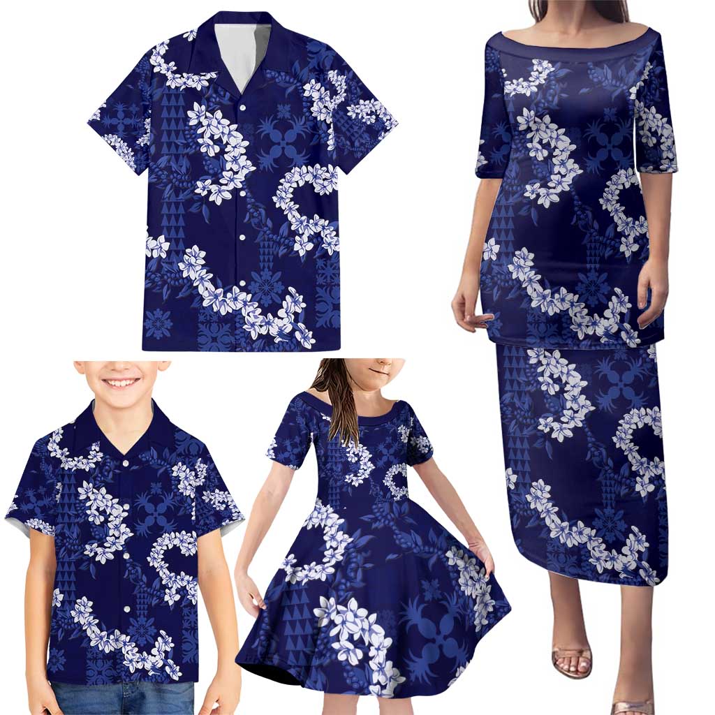 Mokihana Maile and Ilima Leis Family Matching Puletasi and Hawaiian Shirt Uliuli Hawaiian Tapa Quilt Pattern - Polynesian Pride