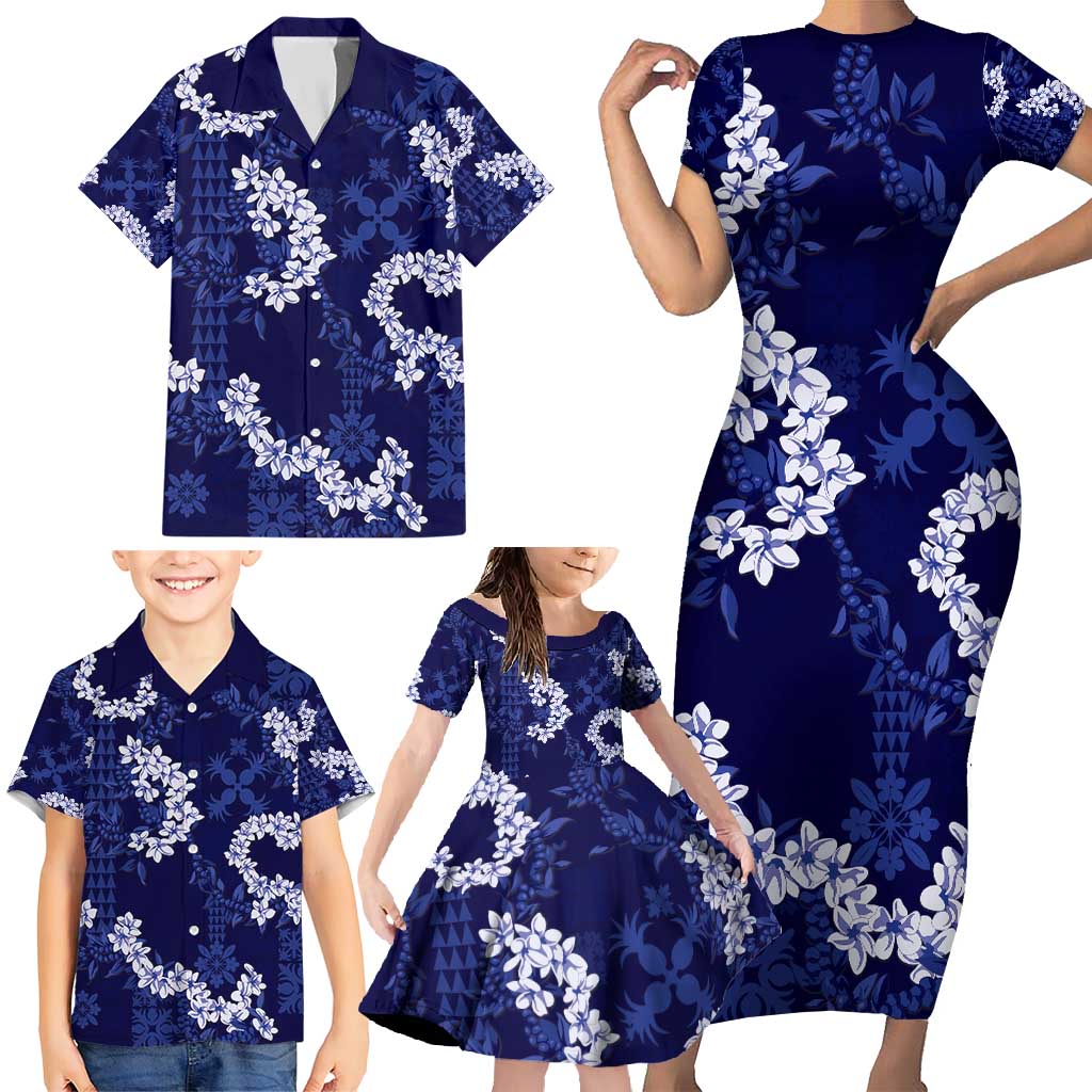 Mokihana Maile and Ilima Leis Family Matching Short Sleeve Bodycon Dress and Hawaiian Shirt Uliuli Hawaiian Tapa Quilt Pattern LT9 - Polynesian Pride
