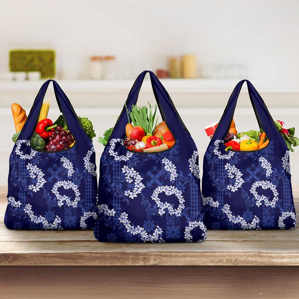 Mokihana Maile and Ilima Leis Grocery Bag Uliuli Hawaiian Tapa Quilt Pattern - Polynesian Pride