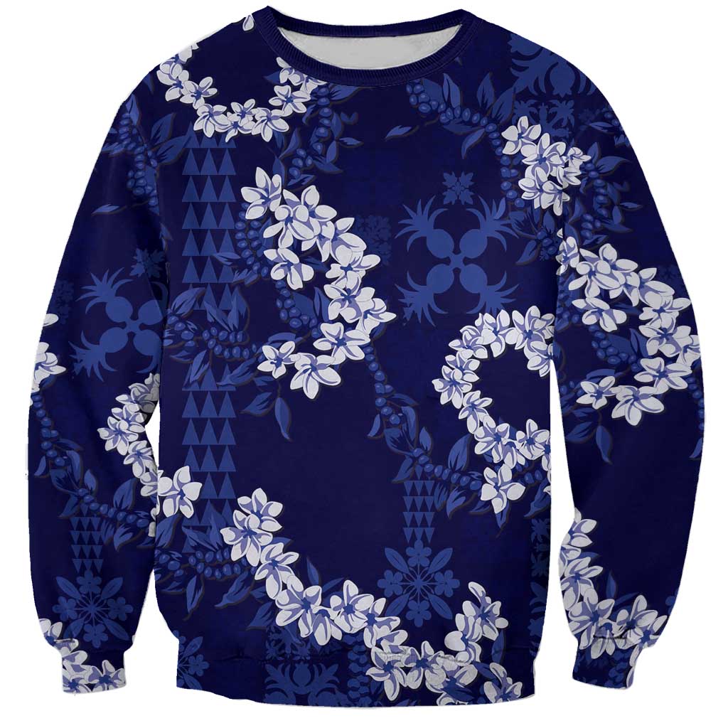 Mokihana Maile and Ilima Leis Sweatshirt Uliuli Hawaiian Tapa Quilt Pattern LT9 Unisex Blue - Polynesian Pride