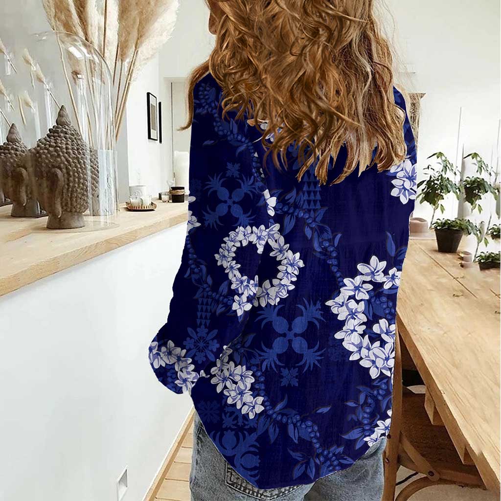 Mokihana Maile and Ilima Leis Women Casual Shirt Uliuli Hawaiian Tapa Quilt Pattern - Polynesian Pride