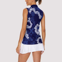 Mokihana Maile and Ilima Leis Women Sleeveless Polo Shirt Uliuli Hawaiian Tapa Quilt Pattern LT9 - Polynesian Pride