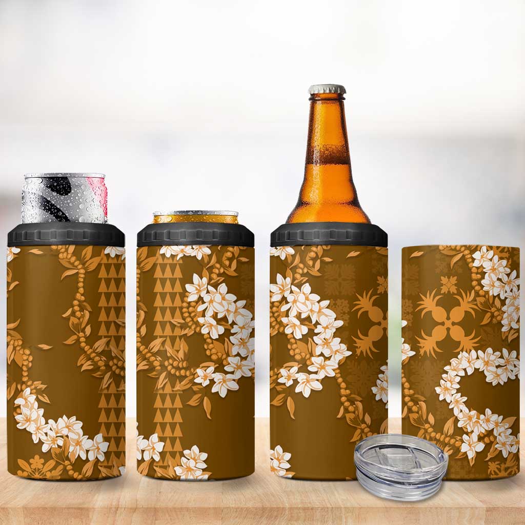 Mokihana Maile and Ilima Leis 4 in 1 Can Cooler Tumbler Alani Hawaiian Tapa Quilt Pattern LT9 - Polynesian Pride