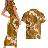 Mokihana Maile and Ilima Leis Couples Matching Short Sleeve Bodycon Dress and Hawaiian Shirt Alani Hawaiian Tapa Quilt Pattern LT9 - Polynesian Pride