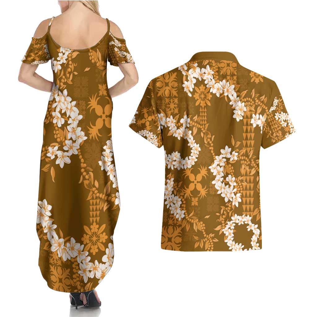 Mokihana Maile and Ilima Leis Couples Matching Summer Maxi Dress and Hawaiian Shirt Alani Hawaiian Tapa Quilt Pattern LT9 - Polynesian Pride
