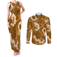 Mokihana Maile and Ilima Leis Couples Matching Tank Maxi Dress and Long Sleeve Button Shirt Alani Hawaiian Tapa Quilt Pattern LT9 Gold - Polynesian Pride