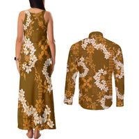 Mokihana Maile and Ilima Leis Couples Matching Tank Maxi Dress and Long Sleeve Button Shirt Alani Hawaiian Tapa Quilt Pattern LT9 - Polynesian Pride